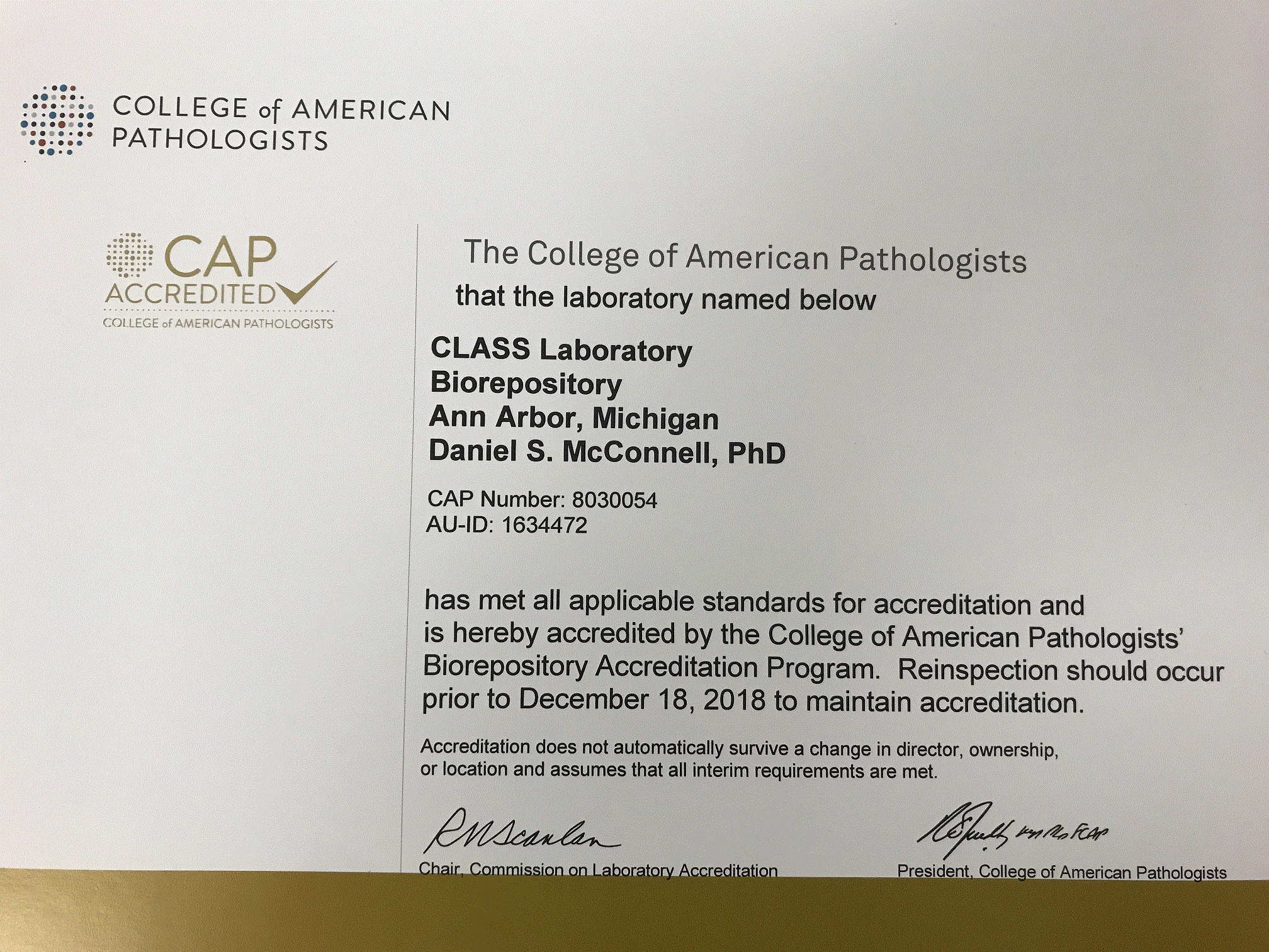 CAP Certificate